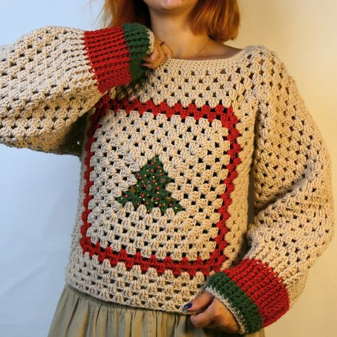 Crochet Christmas Tree Sweater, Crochet Gift Christmas, Fall Sweaters Crochet, Ugly Christmas Sweater Crochet Pattern, Crochet Christmas Dog Sweater, Crochet Sweater Christmas, Crochet Christmas Sweaters, Simple Crochet Christmas Gifts, Knit Christmas Sweater Pattern