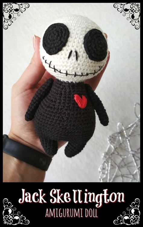 Check out this sweet little Jack Skellington doll! Perfect little baby Jack Skellington. My kid would love this! #crochetpattern #thenightmarebeforechristmas #halloweencrochet #amigurumipattern #yarn #crafts #craftevangelist Jack Skellington Crochet Pattern Free Nightmare Before Christmas, Jack Skellington Amigurumi Free Pattern, Jack Skellington Crochet Pattern, Crochet Jack Skellington, Jack Skellington Crochet, Cute Creepy, Halloween Crochet Patterns, Crochet Fall, Halloween Crochet