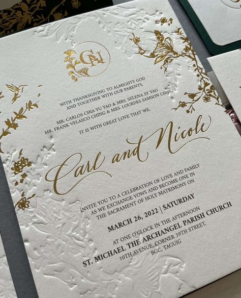 Garden Theme Wedding Invitations, Design Wedding Invitation, Embossed Wedding Cards, Wedding Invitation Border Design, Wedding Invitations Embossed, English Garden Wedding Invitations, Debossed Wedding Invitations, Debossed Invitation, Embossed Border Wedding Invitations