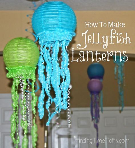 DIY Chocolate Seashells ~ Mermaid Under the Sea Birthday Party - Finding Time To Fly Make Jellyfish, Lantern Jellyfish, Halloween Camping Decorations, Jellyfish Lantern, Under The Sea Decorations, Jellyfish Decorations, Jellyfish Craft, Ocean Birthday, Mermaid Under The Sea