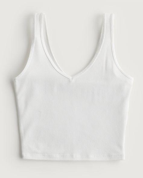 Preppy Tank Tops, Hollister Tank Tops, White Sleeveless Top, Tank Top Outfits, Cute Preppy Outfits, V Neck Tank Top, Ribbed Tank Tops, Workout Tank Tops, Preppy Outfits