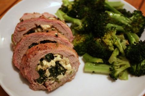 Spinach and Feta Stuffed Pork Tenderloin - Life at Cloverhill Greek Cookbook, Tenderloin Pork, Stuffed Pork Loin, Cooking Pork Tenderloin, Cooking Pork, Pork Dinners, Blueberry Oat, Stuffed Pork, Oscar Night