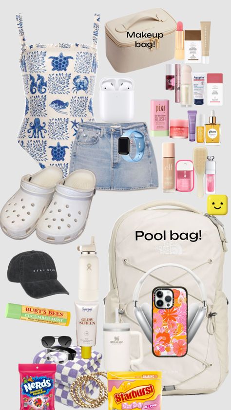 My pool bag and makeup bag!! <3 Amusement Park Bag, Park Bag Essentials, Pool Bag, Pool Bags, Moisturizing Lip Balm, Bag Essentials, Burts Bees, Essential Bag, Lip Moisturizer