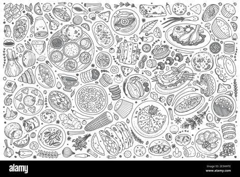 Download this stock vector: Hand drawn Indian food set doodle vector background - 2E3HHTE from Alamy's library of millions of high resolution stock photos, illustrations and vectors. Indian Food Doodle, Food Doodles Hand Drawn, Indian Doodle, Indian Drawing, Hot Winter Drinks, Cooking Herbs, Doodle Vector, Food Doodles, Minimal Drawings