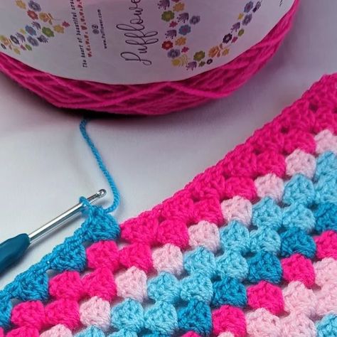 Amy Perry on Instagram: "🩷🩵 Barbie vibes 🩵🩷 . Oh I'm so in love with this colour way 😍 these colors just flow so beautifully together @pufflowercrochet is very talented with these hand tied mega cakes they are extremely fun 🩵🩷 . I'm doing a granny square with this yarn because it shows off the colour changes so well and it's just a soothing pattern 😍 . Thank you so much to @pufflowercrochet for sending me this cake to play with I love it 😍😍 head on over to her website and check out all Barbie Vibes, So In Love, Crochet Afghan, I Love It, Thank You So Much, Granny Square, Color Change, To Play, Crochet Blanket