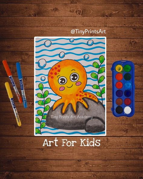 Basic Drawing For Kids, Drawing Pictures For Kids, Drawing Classes For Kids, Underwater Cartoon, Oil Pastel Drawings Easy, Art Kits For Kids, Easy Art For Kids, Crayon Drawings