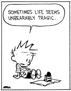 Calvin and Hobbes - sometimes life seems unbearably tragic. Calvin Und Hobbes, Calvin And Hobbes Quotes, Calvin And Hobbes Comics, John Calvin, Calvin And Hobbes, Comic Strip, Funny Comics, Tumblr Blog, Words Of Wisdom