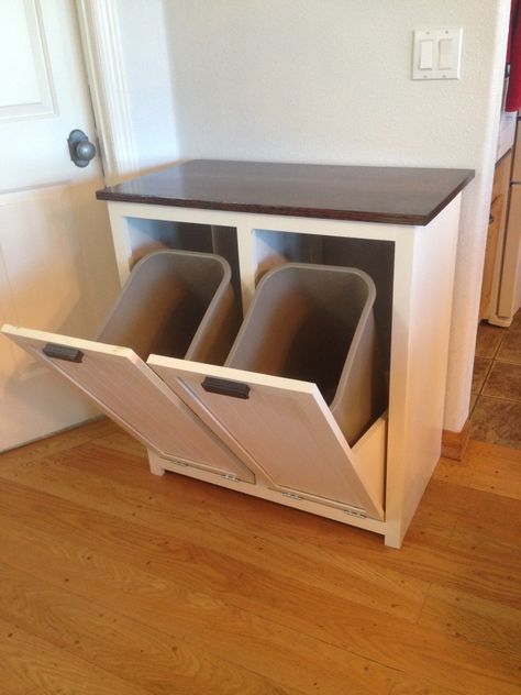 I Built a Tilt-Out Trash Can Cabinet – Less Talk, More Do Organiser Cucina, Koti Diy, Trash Can Cabinet, Apartment Organization, Diy Holz, Drawer Design, Wood Plans, Kitchen Drawers, Recycle Trash