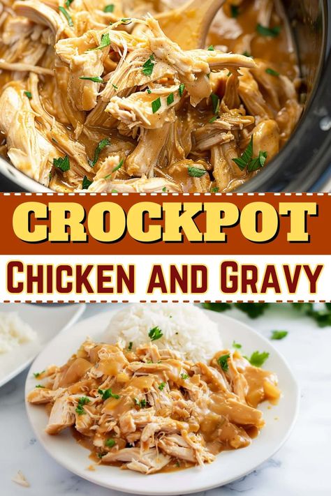 Serve up some comfort food with this Crockpot chicken and gravy! Served over rice or mashed potatoes, it's an irresistible meal that's guaranteed to please. Crockpot Chicken And Mashed Potatoes, Crockpot Chicken And Gravy Over Mashed Potatoes, Cold Weather Dinner Ideas Crockpot, Chicken Comfort Food Recipes, Crockpot Chicken And Rice, Chicken And Rice Crockpot, Creamy Crockpot Chicken, Crockpot Chicken And Gravy, Chicken And Gravy