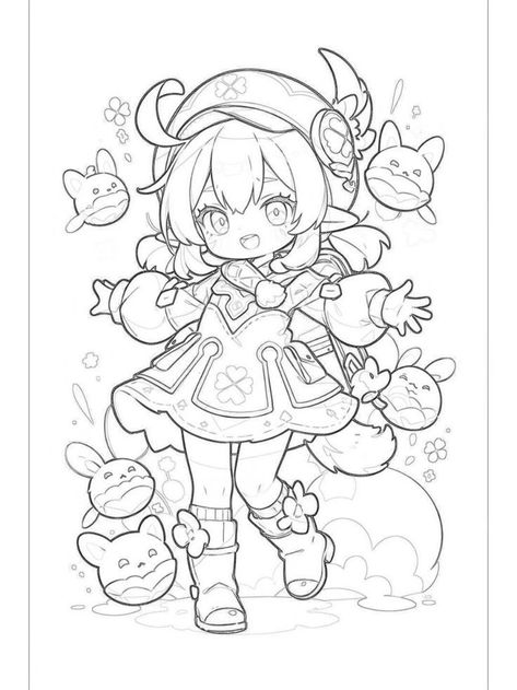 Full Page Drawings Ideas, Genshin Coloring Pages, Colouring Pages Anime, Kawaii Colouring Pages, Anime Colouring Pages, Genshin Impact Coloring Pages, Coloring Pages Chibi, Colouring Pages Cute, Cute Lineart