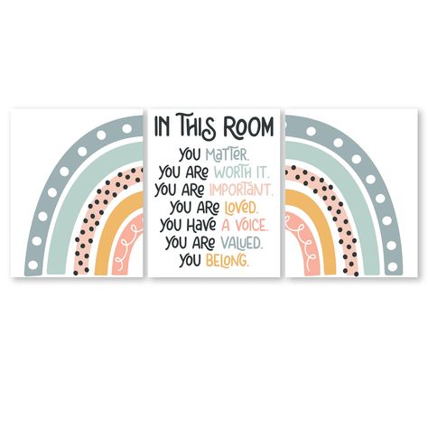 PRICES MAY VARY. UPLIFT CHILDREN - Remind kids daily that they are important, loved, and have a voice. Features 7 encouraging and inspiring sayings to boost a child's self esteem. SUPER CUTE BOHO DESIGN - Decorate in style with pastel rainbow paired with a super cute font that will add a splash of style to any room. LOOKS GREAT ANYWHERE - Wall art compliments any room from classrooms or bulletin boards in preschool, elementary or middle schools, playrooms, nurseries, bedrooms, baby rooms, and mo Art Compliments, Art For Preschool, Rainbow Theme Classroom, Infant Room Daycare, Memory Book Kindergarten, Teacher Door Decorations, Computer Lab Classroom, Boho Rainbow Decor, Boho Rainbow Classroom