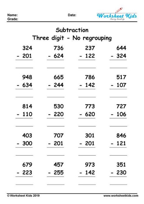 Free printable 3 digit subtraction without regrouping worksheets are great for understanding number operation that doesn’t require regrouping. all problems created in 3 digit minus 3 digit problems format. 3 Digit Subtraction Without Regrouping, Subtracting Integers Worksheet, 3 Digit Subtraction, Subtraction Without Regrouping, Subtraction With Regrouping Worksheets, Maths Homework, Math Subtraction Worksheets, Regrouping Subtraction, Math Fact Worksheets