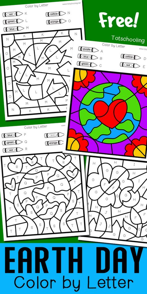 FREE printable Earth Day themed worksheets for pre-k and kindergarten kids to practice the alphabet and letter recognition while having fun coloring the sheets! Great Earth Day no-prep activity for kids! Color By Letter, Earth Day Worksheets, Earth Week, Earth Day Projects, Earth Day Crafts, Earth Day Activities, Tot School, Activity For Kids, Letter Recognition