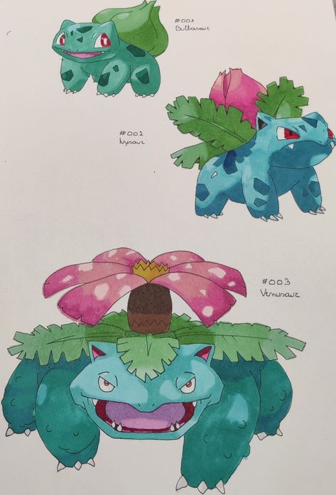 Evolution Drawing of Bulbasaur, Ivysaur, Venusaur Bulbasaur Drawing, Evolution Drawing, Bulbasaur Evolution, Pokemon Bulbasaur, Pokemon Drawings, Embroidery Ideas, Easy Drawings, Evolution, Pokemon