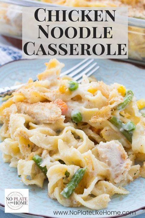 This yummy Chicken Noodle Casserole is made without canned soup. It's a hearty dish made with egg noodles, an easy homemade creamy chicken sauce, and veggies. It's a "from scratch" comfort food recipe for dinner the whole family will love. Click the link to get the recipe. Click the link to get the recipe! Creamy Chicken Sauce, Creamy Chicken Noodle Casserole, Chicken And Egg Noodles, Chicken Noodle Casserole Recipe, Creamy Chicken Noodle, Egg Noodle Recipes, Flexitarian Recipes, Noodle Casserole Recipes, Chicken Sauce