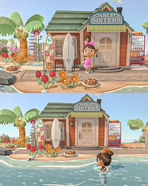 New beach fit 🏄‍♀️ 🏖️ Thank you @acnhtreasureisland Animal crossing new horizons ACNH Nintendo switch wholesome gaming cozy design beach town tropical cottagecore island idea inspiration aesthetic cosy decor build inspo game photography cute villagers small town vibes happy friendship towncore surf summer #acnh #acnhdesigns #acnhcommunity #acnhinspo #acnhisland #acnhidea #acnhdesign #acnhkidcore #acnhtropicalisland #acnhswitch #acnhnintendo #acnhaesthetic #acnhclothes #acnhinspiration #ac... Animal Crossing Dj Area, Acnh Beach Clothes, Tropical Animal Crossing, Tropical Cottagecore, Beach Side House, Acnh Beach, Cottagecore Animal Crossing, Cosy Decor, Game Photography