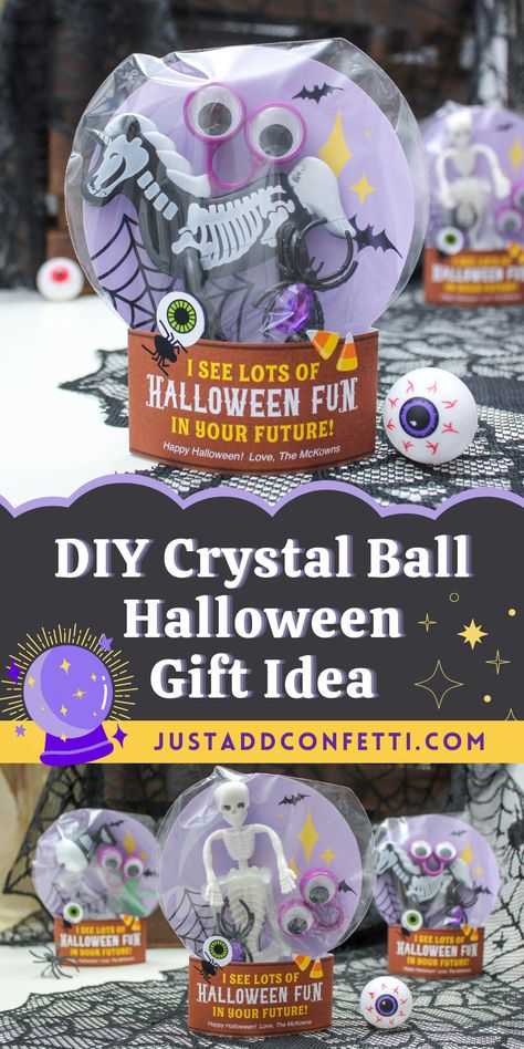 Kids Halloween Class Gifts, Halloween Gifts For Classroom, Halloween Class Gift Ideas, Halloween Teacher Gifts Ideas, Halloween Goodie Bags For Adults, Diy Halloween Favors, Halloween Gifts For Students, Halloween Class Gifts, Diy Crystal Ball