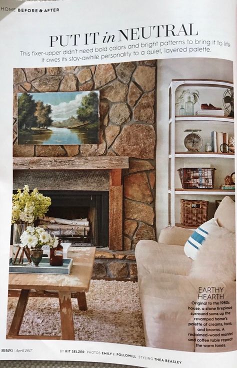 1980s House, Reclaimed Wood Mantel, Stone Fireplace Designs, Stucco Fireplace, Rock Fireplace, Simple Fireplace, Paint Walls, Stone Fireplace Surround, Brick Fireplace Makeover