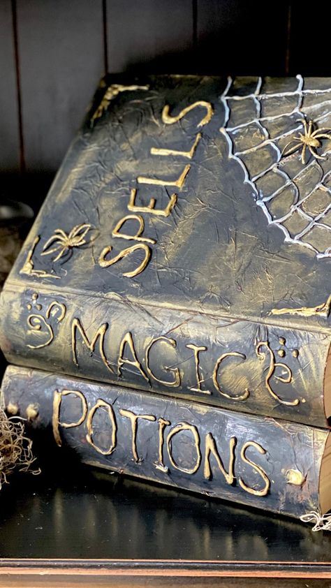 🧙🏼‍♀️As promised Witches, here is my video on how to make your own Halloween Spell book candy bowl. If you make one yourself please be… | Instagram Halloween Potion Books Diy, Halloween Book Of Spells Diy, Halloween Diy Books, Diy Magic Book, Halloween Spell Books Diy, Diy Spell Books For Halloween, Spell Book Ideas, Diy Spell Book Cover, Bookweek 2024