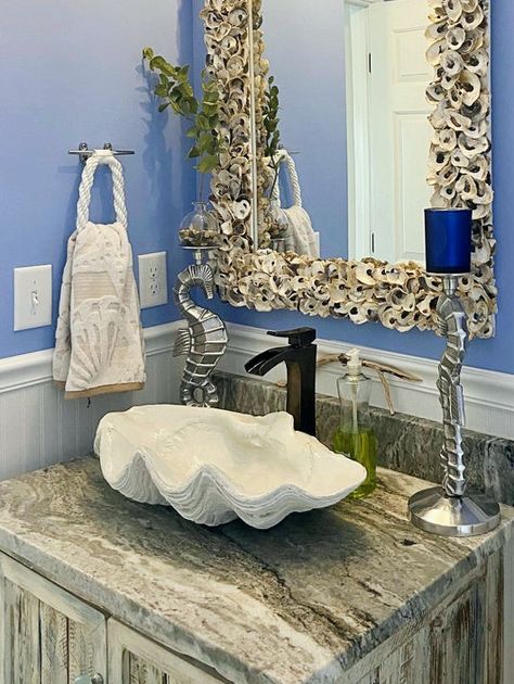 Monterey House, Coastal Decor Bathroom, Seashell Bathroom, Lake Bathroom, Theme Bathroom, Beach House Bathroom, Shell Fish, Lounge Interiors, Coastal Bathroom