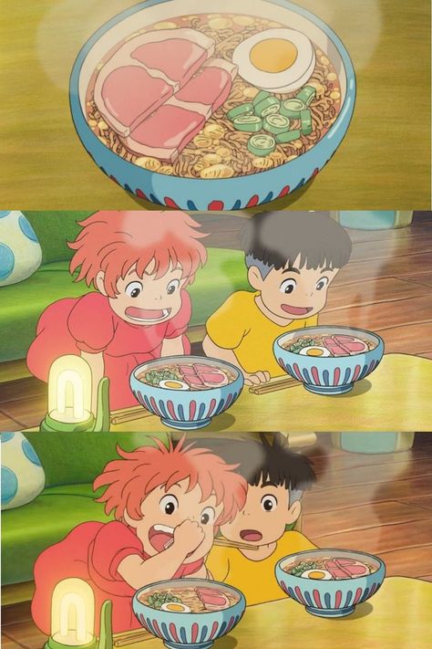 Ponyo Bowl Pottery, Ponyo Eating Ramen, Ponyo Reference, Ponyo Noodles, Ponyo Bowl, Ponyo Ramen Bowl, Ponyo Food, Ponyo Painting, Ponyo Ramen