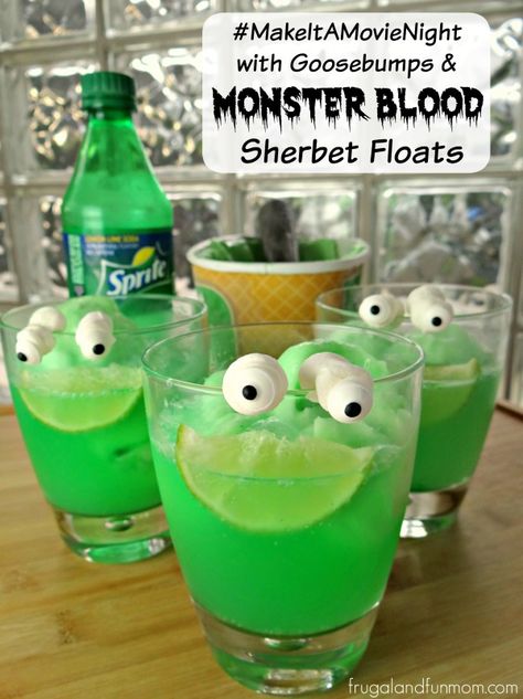 Goosebumps Inspired Monster Blood Sherbet Floats With Lawn Gnome Popcorn! #MakeItAMovieNight Goosebumps Party, Goosebumps Monsters, Kid Cooking, Lawn Gnome, Halloween Drinks Alcohol, Halloween Dinner, Halloween Goodies, Monster Birthday, Halloween Drinks