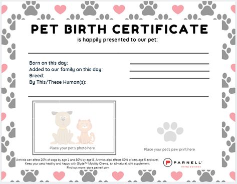 Thanks for Downloading our 2019 Pet Birth Certificate - Parnell Living Science Pet Birth Certificate, Birth Certificate Form, Pet Care Printables, Dog Breeding Business, Cat Birth, Birth Certificate Online, Whelping Puppies, Puppy Schedule, Dog Birth