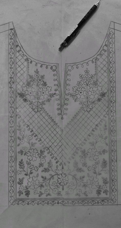 Realistic Flower Drawing, Embroidery Sketch, Sketch Pattern, Neckline Embroidery, Birds Embroidery Designs, Hand Beaded Embroidery, Tambour Embroidery, Embroidery On Kurtis, Kurti Embroidery Design