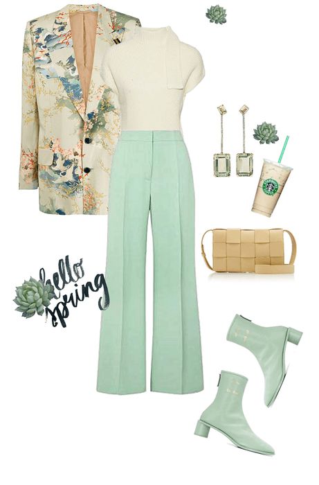 sp245 Outfit | ShopLook #bold #trends #shoplook #style #fashion #set #outfit #chic #inspo #polyvore #nationalearthday #green #spring #looks #earth #natural #layers Pastel Green Pants Outfit, Green Flare Pants Outfit, Mint Green Pants Outfit, Mint Pants Outfit, Mint Green Outfits, Natural Layers, Dressy Pants Outfits, Mint Green Pants, Mint Pants