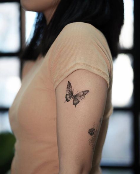 Upper Arms, Cute Tattoos For Women, Little Tattoos, Butterfly Tattoo, Tattoo Studio, Maple Leaf Tattoo, Cute Tattoos, Tattoo Artists, Artist Studio