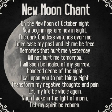 wiccateachings: “  A New Moon chant for tonight. ” October New Moon, Goddess Asherah, Moon Affirmations, Moon Pisces, Witchy Spells, Moon Healing, Moon Madness, Shadow Ideas, Lunar Witch