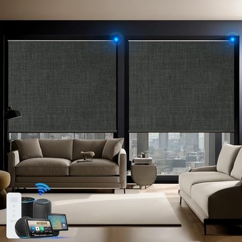 Amazon.com: Blindify Motorized Blinds with Remote, Smart Roller Shades Compatible with Alexa, Durable Rechargeable Battery Solar Power Electric 100% Blackout for Windows Customized Size (Jacquard Grey) : Home & Kitchen Motorized Blinds, Electric Blinds, Solar Battery, Roller Shades, Rechargeable Battery, Rechargeable Batteries, Solar Power, Blinds, Home Kitchens