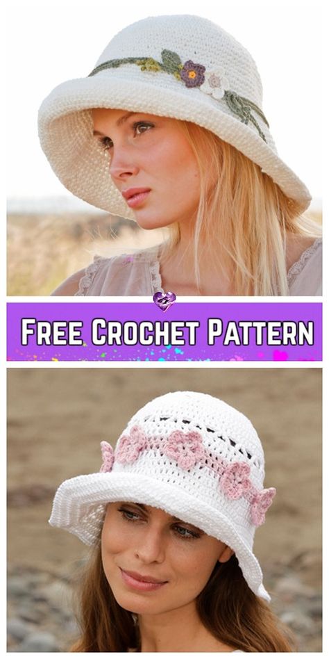 Crochet Vintage Summer Sun Hat Free Crochet Patterns for Ladies Pola Topi, Crochet Headband Pattern Free, Crochet Summer Hats, Crochet Sun Hat, Irish Crochet Dress, Crochet Hat Free, Crochet Headband Pattern, Bonnet Crochet, Crochet Hats Free Pattern