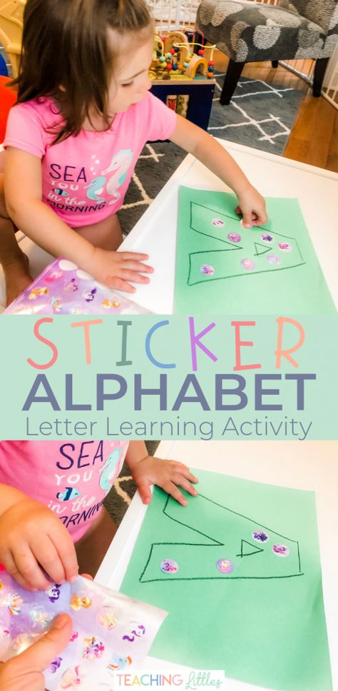 Sticker Letters Activity for Toddler Letter Learning - Teaching Littles Teaching Toddlers Letters, June Themes, Letters Activity, Letter Learning Activities, Sticker Letters, Letter Learning, Multi Sensory Learning, Multisensory Activities, Alphabet Activity