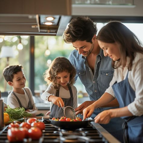 "Family #CookingTogether: A joyful #FamilyTime spends quality time together preparing a #HealthyEating in their sunlit #HomeChef. #FamilyCooking #DigitalArt #AIgenerated ⬇️ Download and 📝 Prompt 👉 https://stockcake.com/i/family-cooking-together_223033_41783" Families Eating Together, Family Cooking Together, Happy Healthy Family, Quality Time With Family, Family Meal Prep, Successful Family, Italian Family, Eat Together, Family Eating