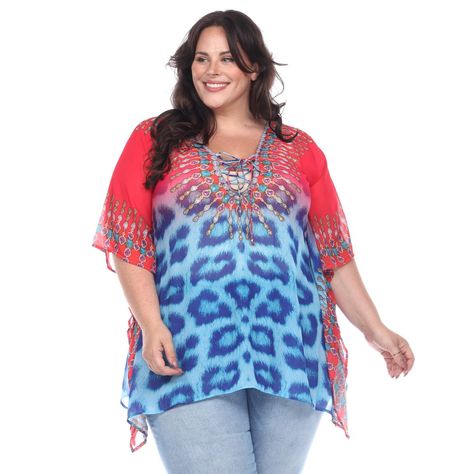 Caftan Tunic, White Mark, Plus Size Shorts, Pink Leopard, Sheer Fabric, Sheer Fabrics, Fashion Tees, Tunic Top, Tie Dye Top