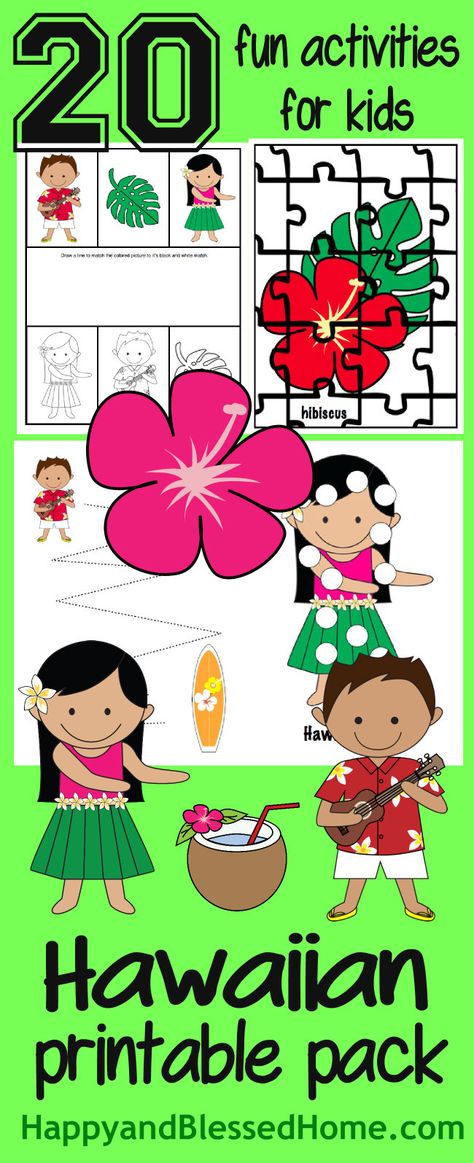 FREE Hawaiian Printable Pack with 20 fun activities for kids plus party decorations to create your own Hawaiian Luau - cute graphics and design with party banner, cupcake toppers, party invitation, napkin ring holders, tables scatter, cup labels and more! Luau Activities, Toddler Vacation, Hawaii Crafts, Wrapped Shrimp, Hawaiian Crafts, Hawaii Theme, Hawaiian Party Theme, Bacon Wrapped Shrimp, Hawaiian Luau Party