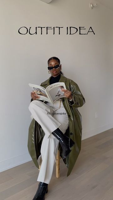 Minimalist | DIUTO AJOKU 리아 on Instagram: "Today’s OUTFIT IDEA💚🖤🤍 Would you wear a GREEN coat or BLACK coat with this fit? OUTFIT DEETS - Top: @aritzia Pants: @zara Wristwatch: @jbwwatches Shoes: @zara Coat: @asos Bag: @polene_paris • • • • • • • • #falloutfits #blackoutfits #falloutfitideas #womensoutfitideas #womensoutfits #outfitinspiration #outfitideas #minimalstyledaily #neutralstyle #simpleootd #leatheroutfit #neutraloutfit #fashionstylingtips #fashionstyle #fashionaddicts #ootdinspir Diuto Ajoku Outfits, Green Coat Outfit, Aritzia Jumpsuit, Winter Outfits Black Women, Asos Outfit, Business Fits, Black Success, Neutral Outfits, Mode Zara