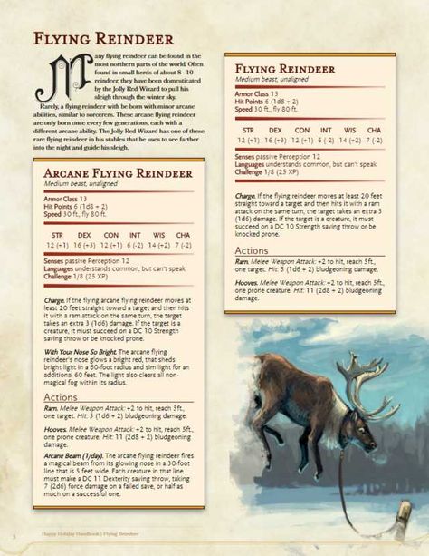 Missed my cake day but here is a Homebrew DnD dump I have collected - Imgur Christmas One Shot Dnd, Dnd Christmas Monsters, Christmas Dnd, Dnd Christmas, Dnd Stats, Dnd Character Sheet, Flying Reindeer, Dnd Races, Dungeon Master's Guide