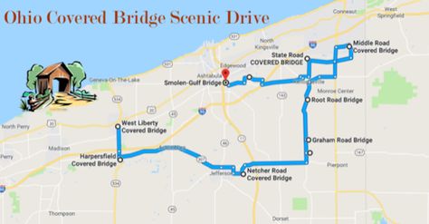 Hop In The Car And Visit 10 Of Ohio's Covered Bridges In One Day Ohio Waterfalls, Ohio Adventures, Ashtabula Ohio, Ohio Attractions, Ohio Destinations, Ashtabula County, Ohio Map, Ohio Travel, Hocking Hills