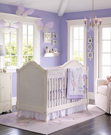 This bedding is lovely as well, although I kina like the incorporation of the yellow in the other set... and I'm definitely not sold on the purple walls.. Lavender Nursery, Purple Nursery, Butterfly Nursery, White Trees, Kind Photo, Girl Nursery Room, Prince Royce, Nursery Bedding Sets, Beautiful Nursery