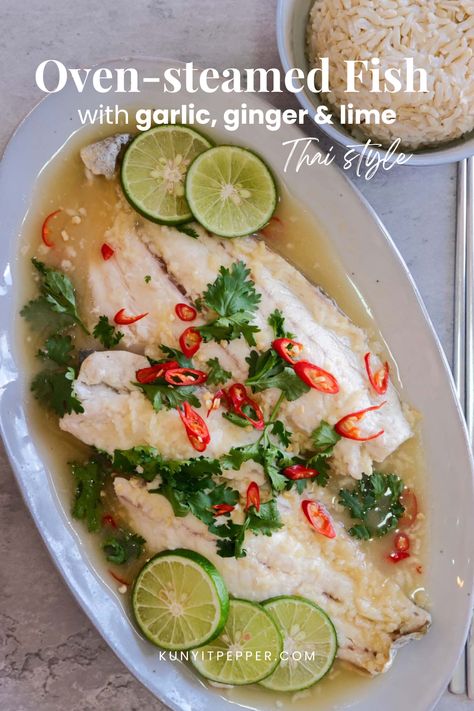 Load with anti-inflammatory properties, this easy nutritious steamed fish gives you a tangy, spicy, and citrusy taste. A taste like in a Thai restaurant but homemade plus healthier. Thai Fish Recipe, Basa Fish Recipes, Thai Food Restaurant, Steamed Fish Recipes, Steam Fish, Chili Lime Sauce, Quick Dishes, Steam Recipes, Steamed Fish