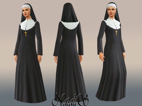 -FREE- NataliS nun's outfit FA-YA Priest Outfit, Nun Outfit, Sims 3 Cc Finds, Cc Sims4, The Nun, Pelo Sims, Sims 4 Dresses, Sister Outfits, Sims 4 Characters