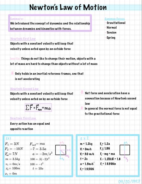 Physics Notes Newton, Newtons Laws Of Motion Notes, 8th Grade Science Notes, Laws Of Motion Notes, Newton Laws Of Motion, Uni Notes, Newton's First Law Of Motion, Physics Laws, Newton's Laws Of Motion