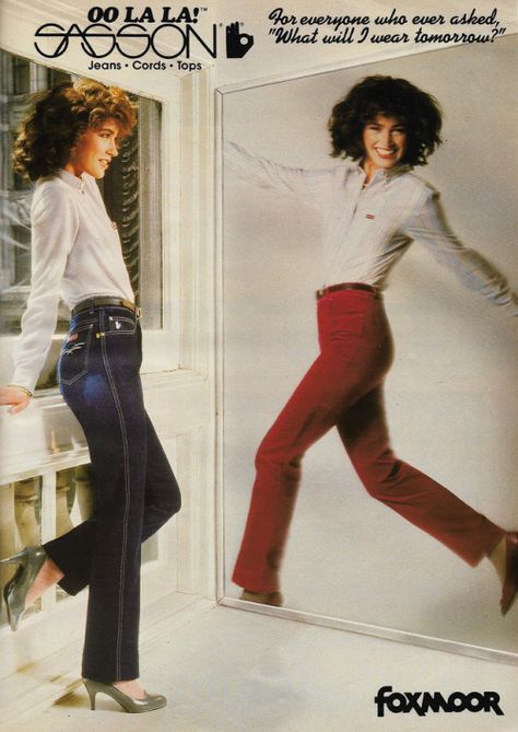 1983 Sasson Jeans ad 80's Outfit, Sasson Jeans, 1980s Fashion Trends, 1980’s Fashion, Fashion 1980s, 1980s Style, Style Reference, Hair Magazine, 20th Century Fashion