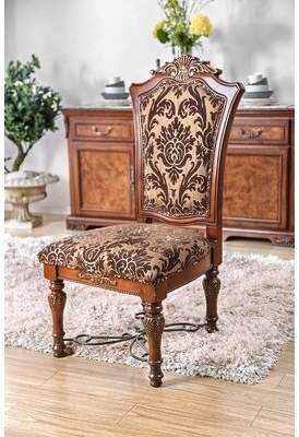 Formal Dining Room Furniture, Brown Dining Chairs, Formal Dining Set, Traditional Dining, Dining Room Chair, Floral Print Fabric, Upholstered Side Chair, Furniture Of America, Fabric Seat