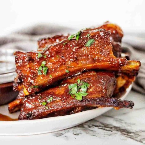 BBQ Lamb Ribs are oven baked in a dry rub then basted in BBQ sauce, cooked and grilled. These delicious lamb ribs are finger licking good. Korean Ribs Recipe, Apple Spiral, Lamb Recipes Oven, Slow Cooker Barbecue Ribs, Ribs Recipe Oven, Spare Ribs Recipe, Korean Ribs, Bbq Lamb, Ribs In Oven