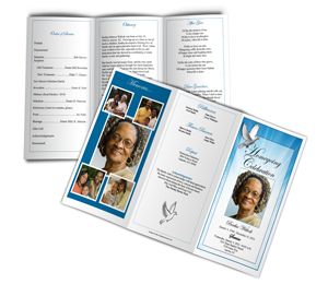 The Trifold Funeral Program is a great way to showcase pictures of your loved one's life.  The trifold program prints on a legal sized sheet of paper, and has 6 panels available for information.  The back panel can be used to display photos. Obituaries Ideas, Going To Heaven, Memorial Services, Memorial Program, Picture Boards, Trifold Brochure, Memorial Service, To Heaven, Planning Ahead