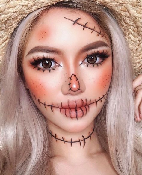 Rabbit Halloween Makeup, Halloween Makeup Scarecrow, Cool Makeup Ideas, Fairy Halloween Makeup, Halloween Simples, Frankenstein's Bride, Scarecrow Halloween Makeup, Girl Halloween Makeup, Halloween Makeup For Kids