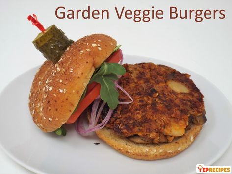 Homemade garden burgers with beans, oats, water chestnuts, and plenty of vegetables. #yeprecipes #recipe #burger #veggieburger #vegetarian Garden Burger, Oats Water, Homemade Garden, Veggie Burgers Recipe, Weekend Cooking, Water Chestnuts, Veggie Burgers, Vegan Beans, Vegan Main Dishes